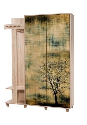 NORDVRK Garmanto inngangssett, m. 4 kroker, 2 drer med mnster, 11 hyller - naturlig melamin og bk