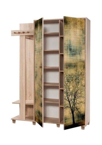 NORDVRK Garmanto inngangssett, m. 4 kroker, 2 drer med mnster, 11 hyller - naturlig melamin og bk