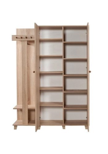 NORDVRK Garmanto inngangssett, m. 4 kroker, 2 drer med mnster, 11 hyller - naturlig melamin og bk