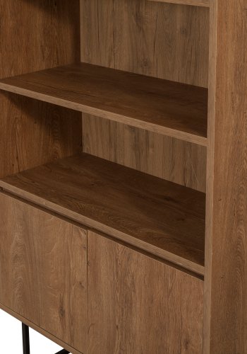 FUNZI LIVING Rea Bücherregal, m. 2 Türen und 4 Regale - walnussfarbenes Melamin und schwarzes Metall