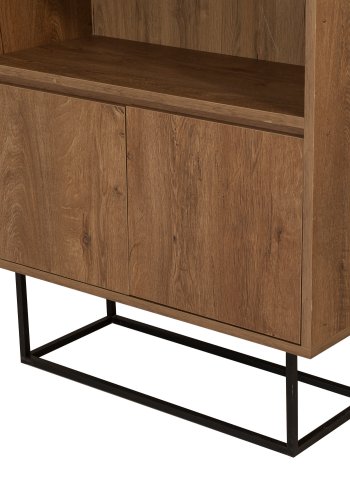 FUNZI LIVING Rea Bücherregal, m. 2 Türen und 4 Regale - walnussfarbenes Melamin und schwarzes Metall