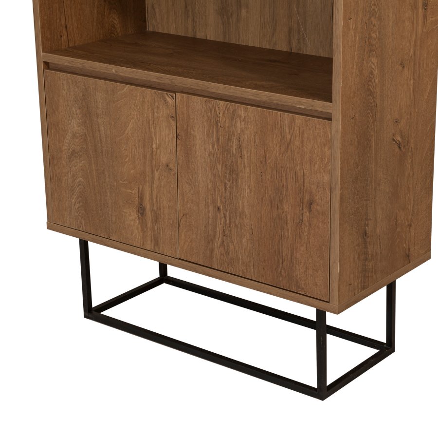 FUNZI LIVING Rea Bücherregal, m. 2 Türen und 4 Regale - walnussfarbenes Melamin und schwarzes Metall