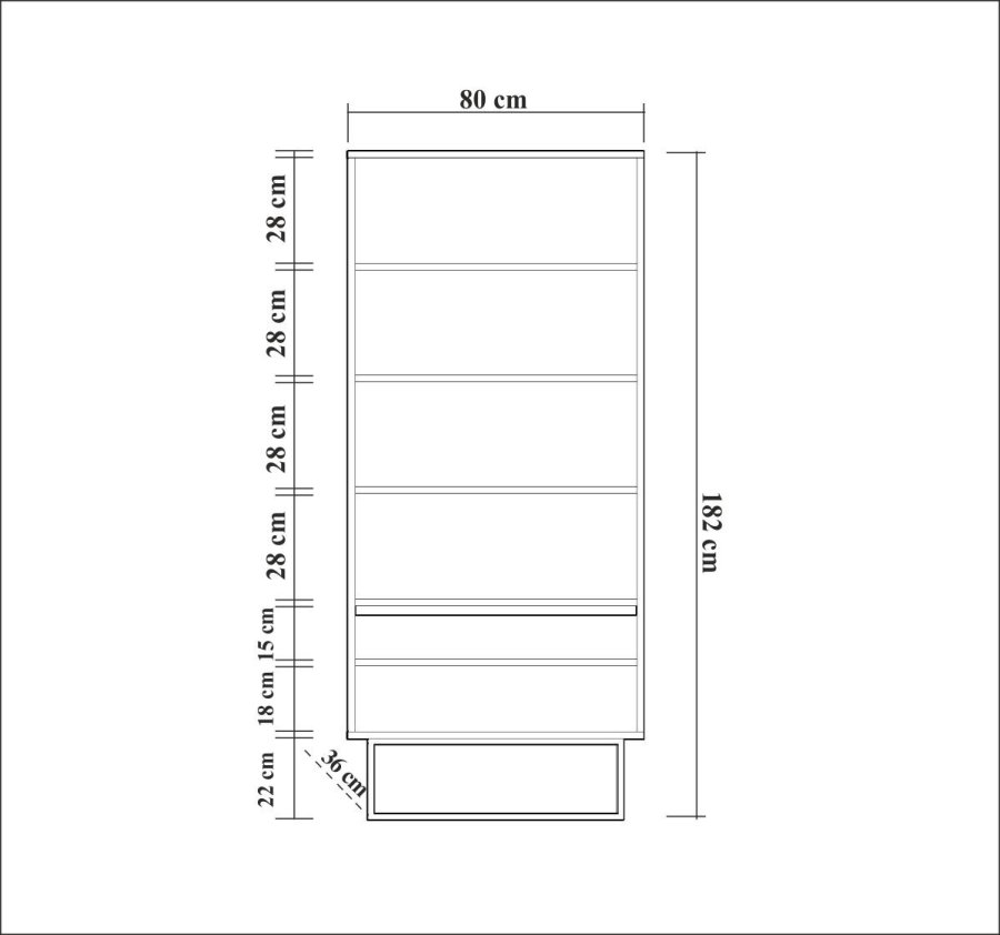 FUNZI LIVING Rea Bücherregal, m. 2 Türen und 4 Regale - walnussfarbenes Melamin und schwarzes Metall