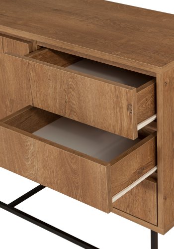 FUNZI LIVING Ruba Sideboard, m. 2 Türen, 2 Regale und 3 Schubladen - walnussfarbenes Melamin und schwarzes Metall