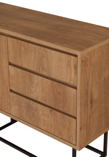 FUNZI LIVING Ruba Sideboard, m. 2 Türen, 2 Regale und 3 Schubladen - walnussfarbenes Melamin und schwarzes Metall