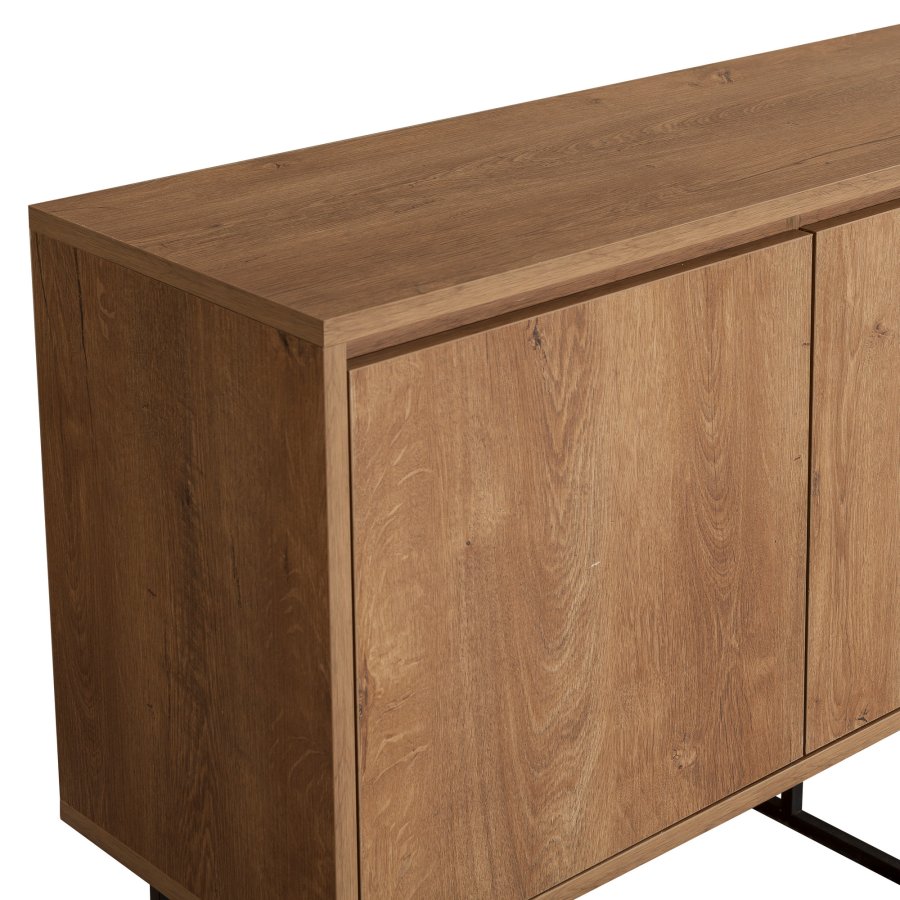 FUNZI LIVING Ruba Sideboard, m. 2 Türen, 2 Regale und 3 Schubladen - walnussfarbenes Melamin und schwarzes Metall