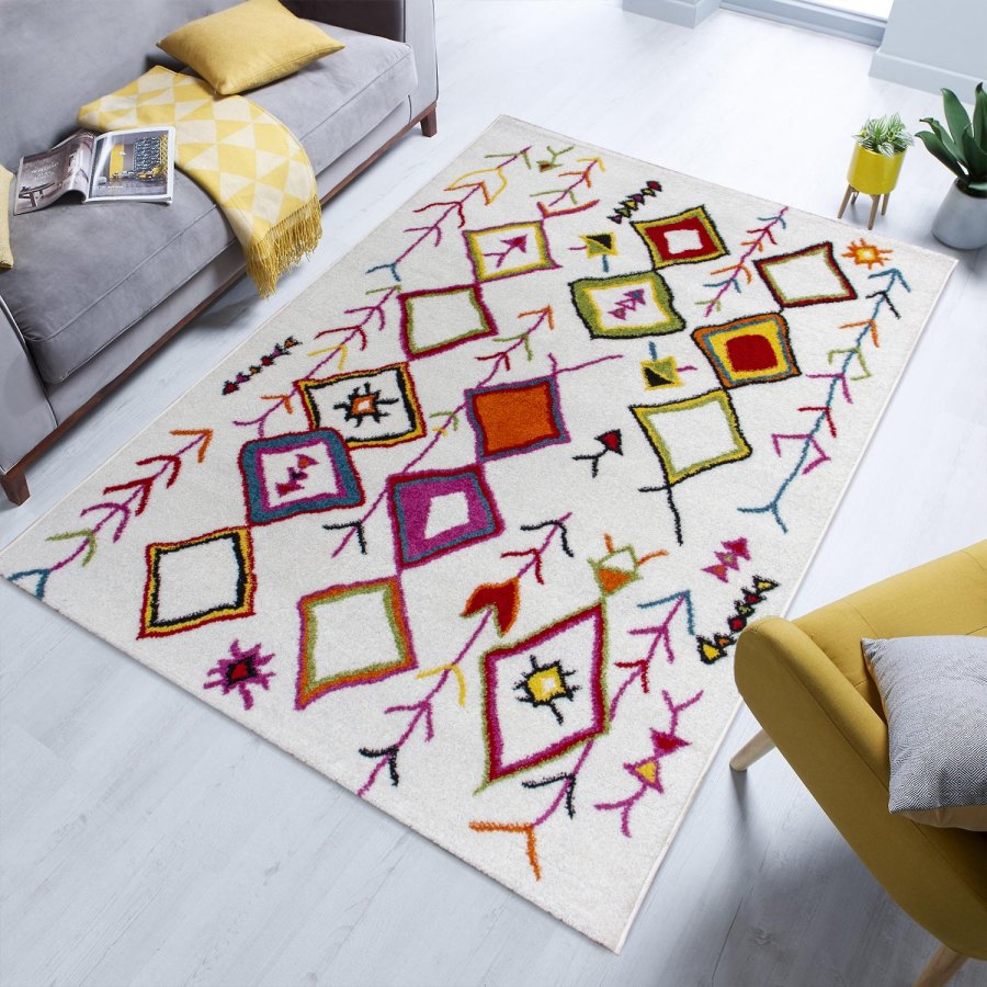 TEPPI GR632 Hall gulvtppe m. mnster, rektangulr - multifarvet polyester (80x150)