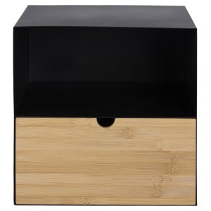 ACT NORDIC Joliet vägghängt sängbord, med hylla och lda - naturlig bambu och svart metall (30x25)