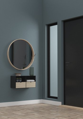 ACT NORDIC Joliet veggmontert nattbord, med hylle og skuff - naturlig bambus og svart metall (30x25)