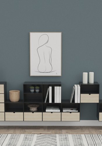 ACT NORDIC Joliet veggmontert nattbord, med hylle og skuff - naturlig bambus og svart metall (30x25)