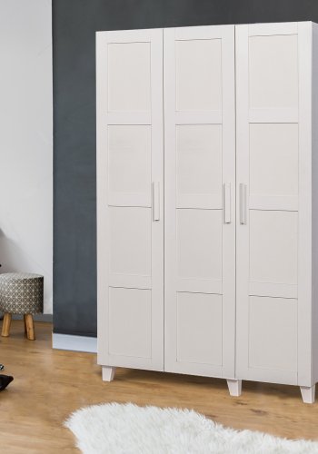 FUNZI LIVING Hedera Kleiderschrank, m. 3 Türen, 1 Kleiderstange, 4 Einlegeböden - weißes Melamin