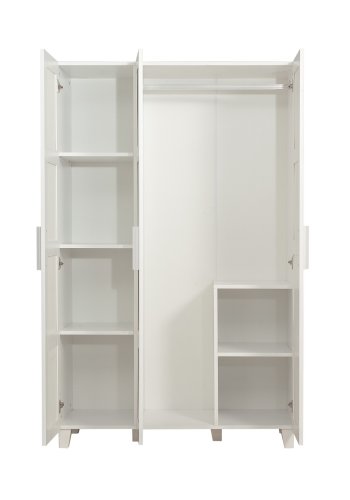 FUNZI LIVING Hedera Kleiderschrank, m. 3 Türen, 1 Kleiderstange, 4 Einlegeböden - weißes Melamin