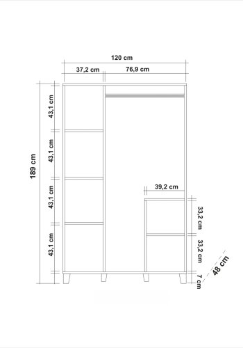 FUNZI LIVING Hedera Kleiderschrank, m. 3 Türen, 1 Kleiderstange, 4 Einlegeböden - weißes Melamin