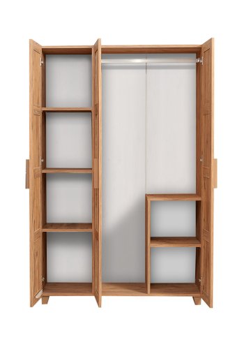 FUNZI LIVING Hedera Kleiderschrank, m. 3 Türen, 1 Kleiderstange, 4 Einlegeböden - Natur und weißes Melamin