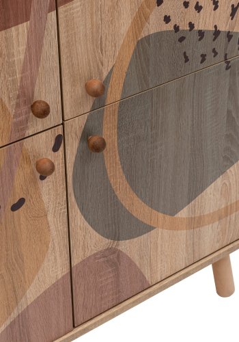 FUNZI LIVING Multilüx Schrank, m. 4 Türen und 3 Regale - mehrfarbiges Melamin und Holz