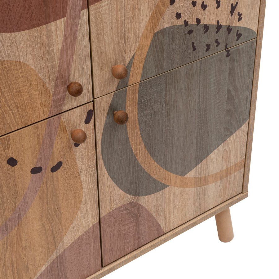 FUNZI LIVING Multilüx Schrank, m. 4 Türen und 3 Regale - mehrfarbiges Melamin und Holz