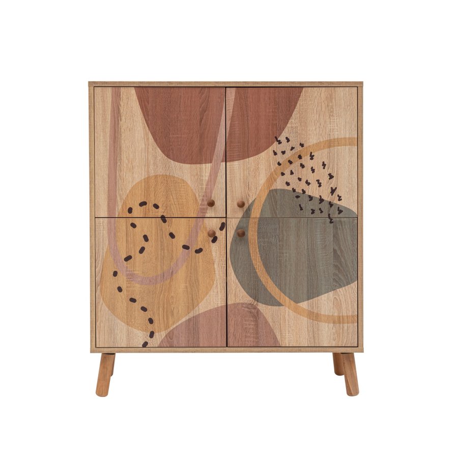 FUNZI LIVING Multilüx Schrank, m. 4 Türen und 3 Regale - mehrfarbiges Melamin und Holz