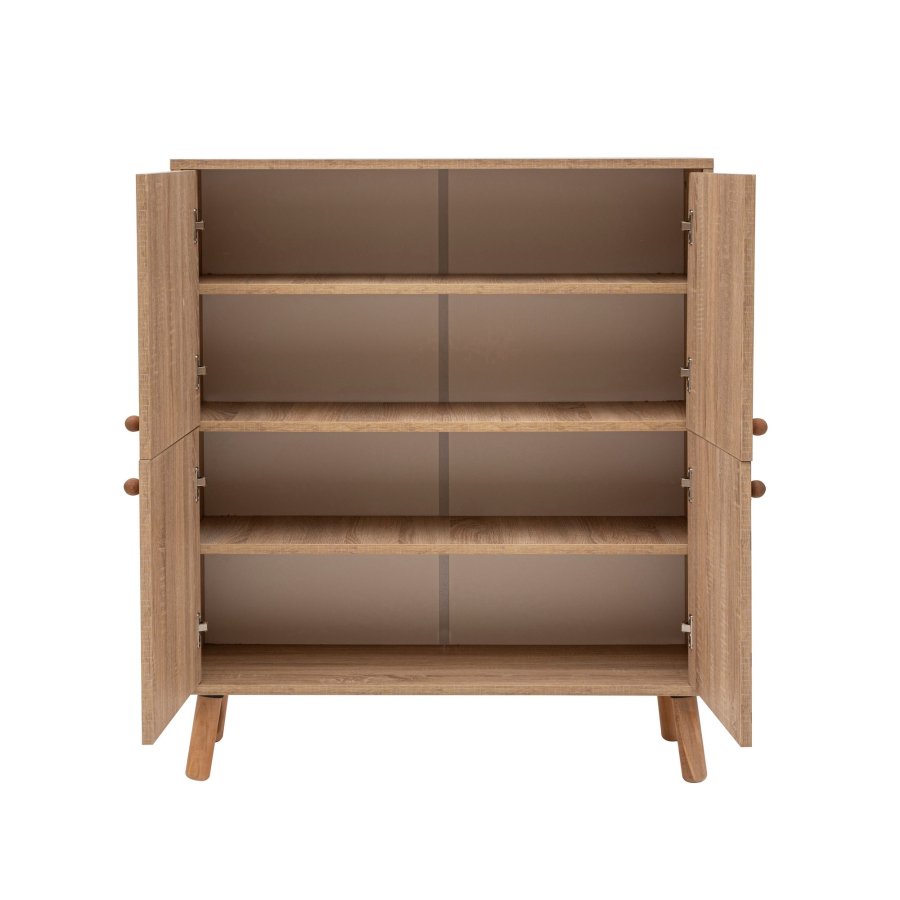 FUNZI LIVING Multilüx Schrank, m. 4 Türen und 3 Regale - mehrfarbiges Melamin und Holz