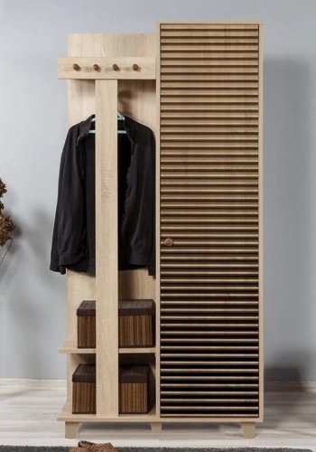 FUNZI LIVING Garmanto 90 entrsett, med klesstativ, klesstang og skap - naturlig melamin og hornbk