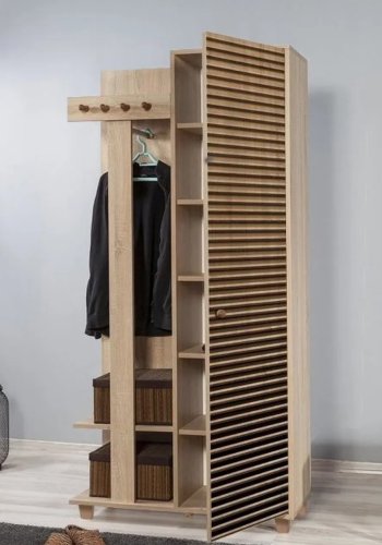 FUNZI LIVING Garmanto 90 entrsett, med klesstativ, klesstang og skap - naturlig melamin og hornbk