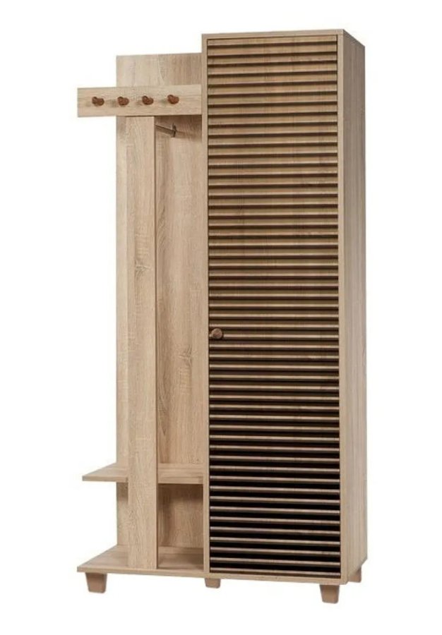 FUNZI LIVING Garmanto 90 entrsett, med klesstativ, klesstang og skap - naturlig melamin og hornbk