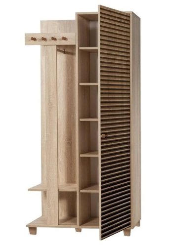 FUNZI LIVING Garmanto 90 entrsett, med klesstativ, klesstang og skap - naturlig melamin og hornbk