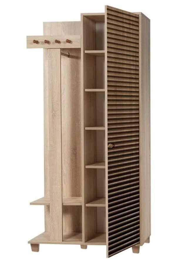 FUNZI LIVING Garmanto 90 entrsett, med klesstativ, klesstang og skap - naturlig melamin og hornbk
