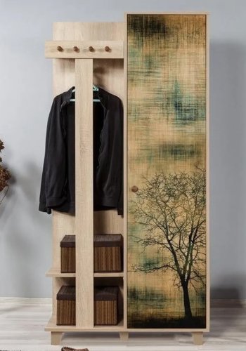 FUNZI LIVING Garmanto 90 entrsett, med klesstativ, klesstang og skap - naturlig melamin og hornbk