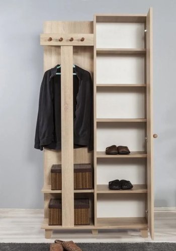 FUNZI LIVING Garmanto 90 entrsett, med klesstativ, klesstang og skap - naturlig melamin og hornbk