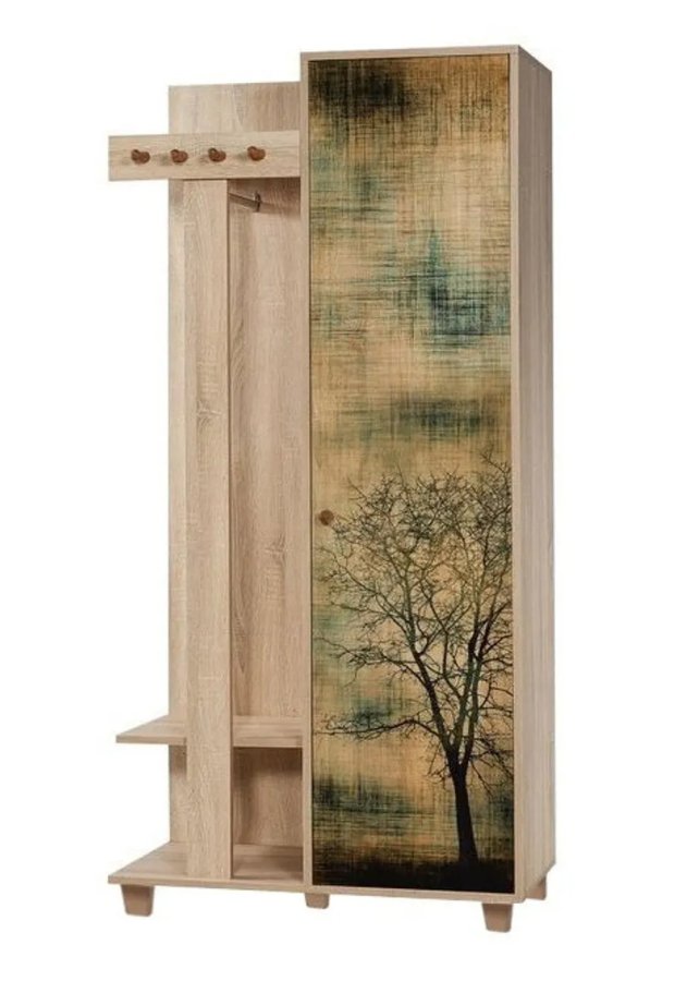 FUNZI LIVING Garmanto 90 entrsett, med klesstativ, klesstang og skap - naturlig melamin og hornbk