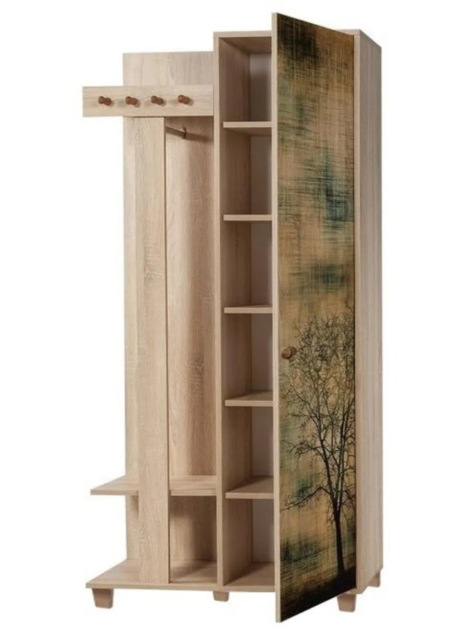 FUNZI LIVING Garmanto 90 entrsett, med klesstativ, klesstang og skap - naturlig melamin og hornbk