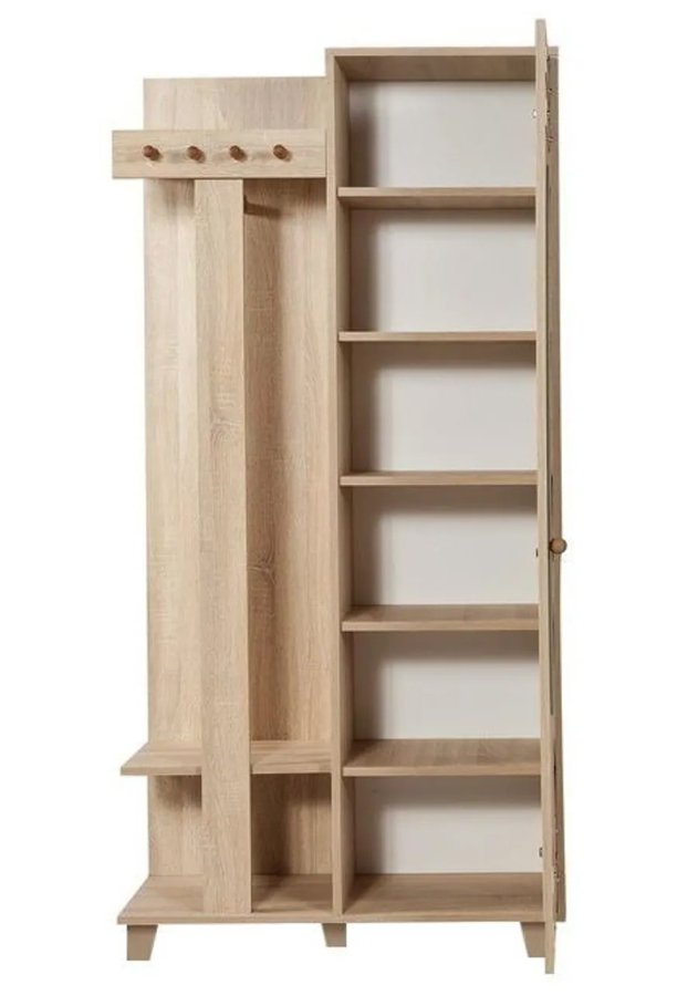 FUNZI LIVING Garmanto 90 entrsett, med klesstativ, klesstang og skap - naturlig melamin og hornbk