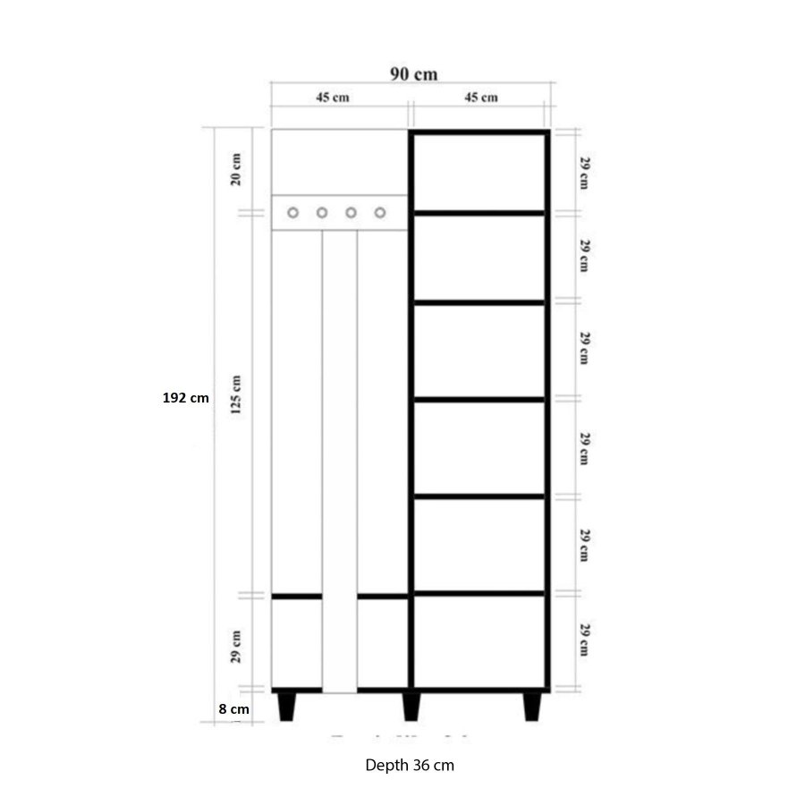 FUNZI LIVING Garmanto 90 entrsett, med klesstativ, klesstang og skap - naturlig melamin og hornbk