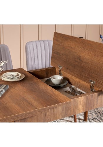 NORDVRK Vina spisebord, m. 1 ekstra brett - valnttfarget melamin og bk (130(165)x80)