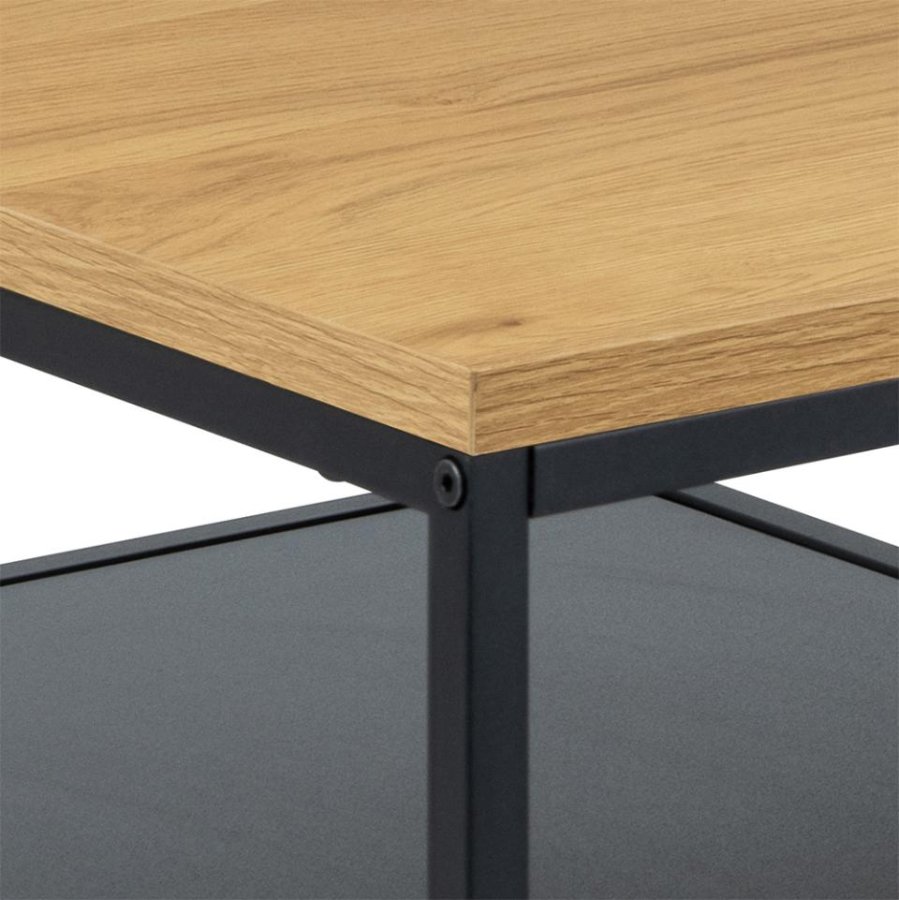 ACT NORDIC Gila Couchtisch, mit 1 Ablage - Wildeiche natur/schwarzes Melamin und schwarzer Stahl (90x60)