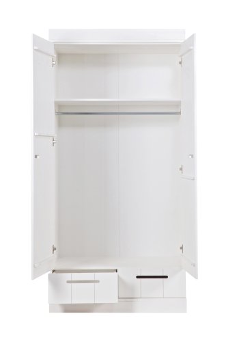 WOOOD Connect garderobe, m. 2 drer, 1 hylle, 1 hengestang og 2 skuffer - hvit furu