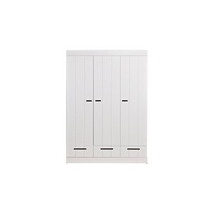 WOOOD Connect garderobeskab, m. 3 lger, 4 hylder, 1 bjlestang og 3 skuffer - hvid fyrretr