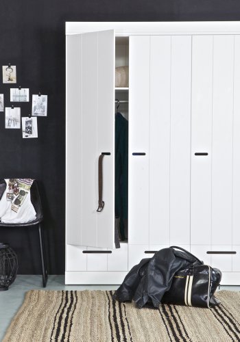 WOOOD Connect garderobe, m. 3 drer, 4 hyller, 1 hengestang og 3 skuffer - hvit furu