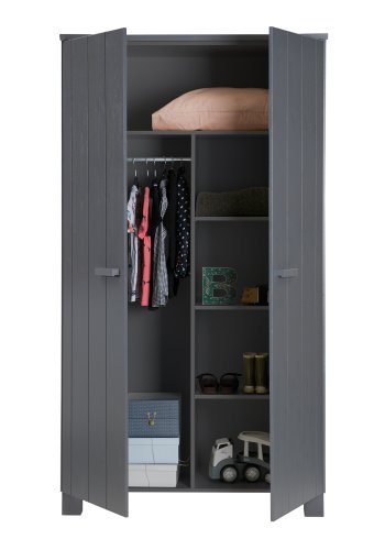 WOOOD Dennis garderobe for barn, m. 2 drer, 4 hyller og en hengestang - stlgr furu