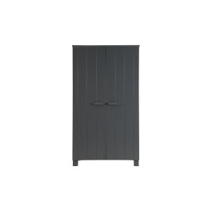 WOOOD Dennis garderobeskab til brn, m. 2 lger, 4 hylder og en bjlestang - stlgr fyrretr