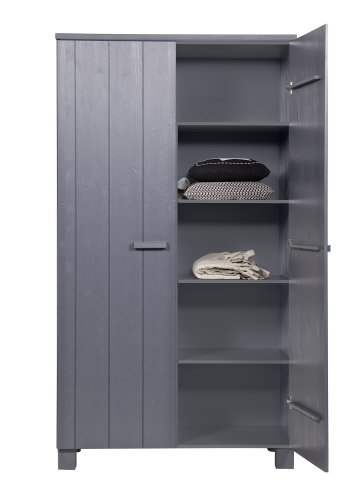 WOOOD Dennis garderobe for barn, m. 2 drer, 4 hyller og en hengestang - stlgr furu