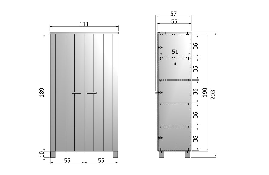 WOOOD Dennis garderobe for barn, m. 2 drer, 4 hyller og en hengestang - stlgr furu