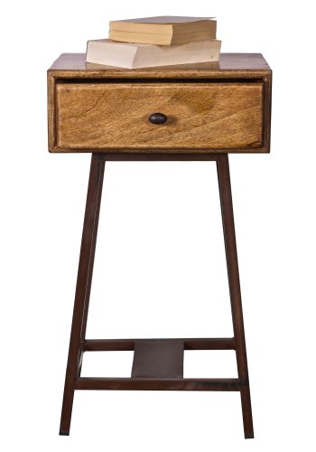 WOOOD Collection sidebord, m. 1 skuff - naturlig mangotre og metall (40x30)