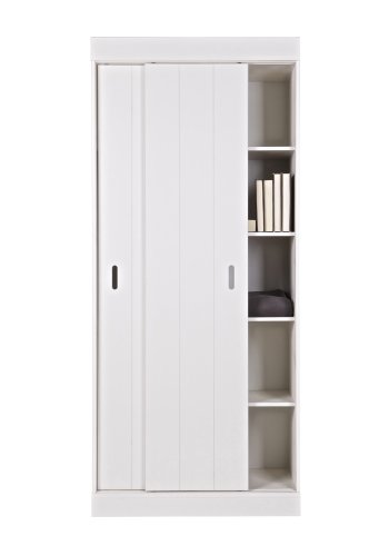 WOOOD Radgarderobe, m. 2 skyvedrer og hyller - hvit furu og melamin