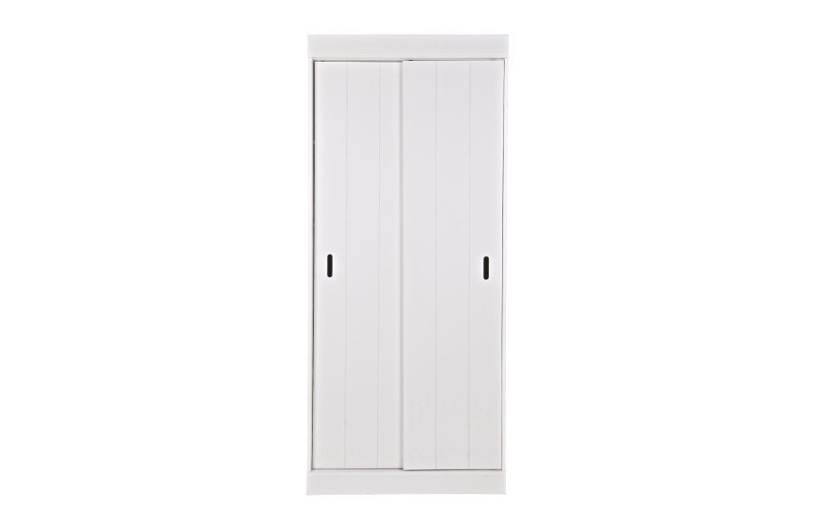 WOOOD Radgarderobe, m. 2 skyvedrer og hyller - hvit furu og melamin