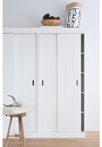 WOOOD Radgarderobe, m. 2 skyvedrer og hyller - hvit furu og melamin