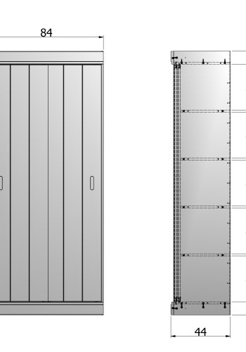 WOOOD Radgarderobe, m. 2 skyvedrer og hyller - hvit furu og melamin