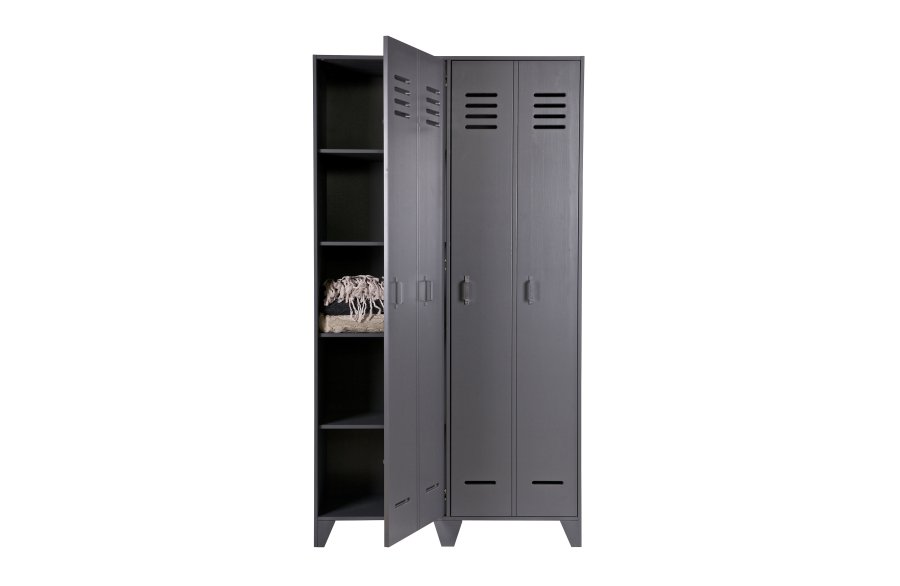 WOOOD Stijn Garderobeskap, m. 2 drer og 8 hyller - stlgr furu