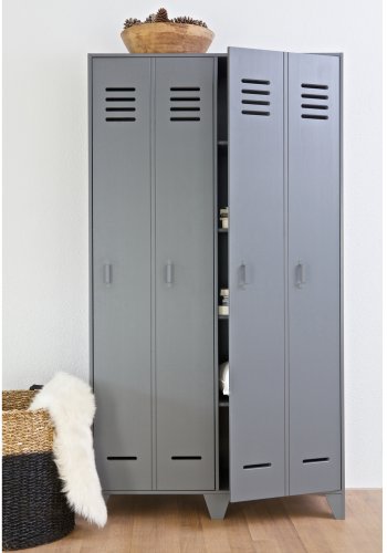 WOOOD Stijn Garderobeskap, m. 2 drer og 8 hyller - stlgr furu