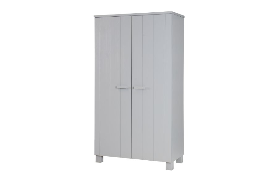 WOOOD Dennis garderobe, m. 2 drer, 4 hyller og 1 hengestang - betonggr furu og melamin